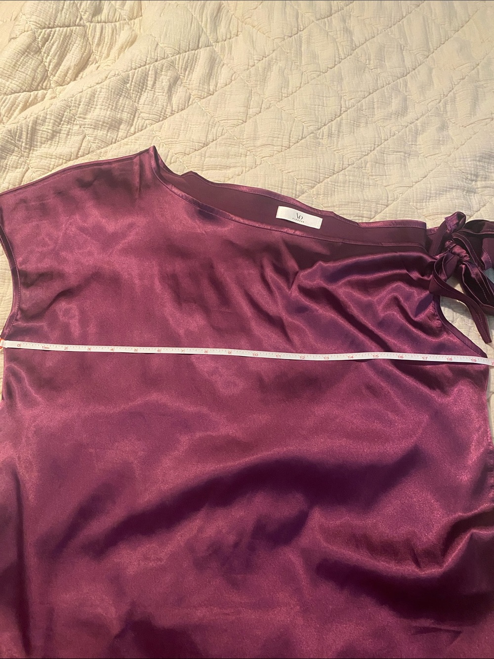 Amazon Satin One-Shoulder Bow Cowl Neck Top in Plum - Picture 3 of 11